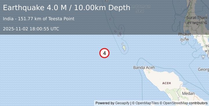 Earthquake Nicobar Islands, India Region (4.0 M) (2025-11-02 18:00:52 UTC)
