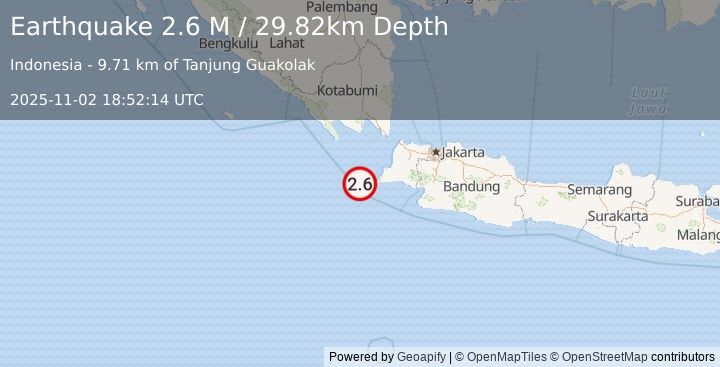 Earthquake Sunda Strait, Indonesia (2.6 M) (2025-11-02 18:52:14 UTC)