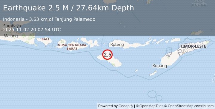 Earthquake Sumba Region, Indonesia (2.5 M) (2025-11-02 20:07:54 UTC)