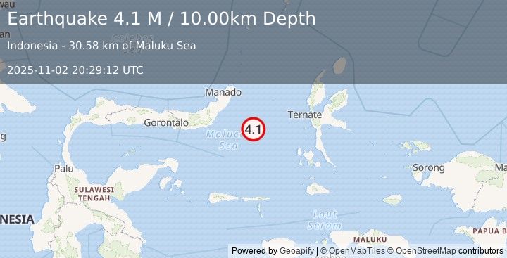 Earthquake Northern Molucca Sea (4.1 M) (2025-11-02 20:29:12 UTC)