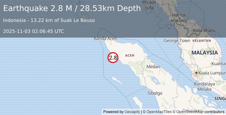 Earthquake Northern Sumatra, Indonesia (2.8 M) (2025-11-03 02:06:45 UTC)