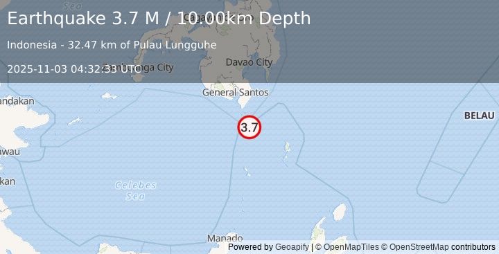 Earthquake Mindanao, Philippines (3.7 M) (2025-11-03 04:32:33 UTC)
