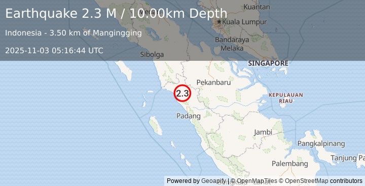 Earthquake Northern Sumatra, Indonesia (2.3 M) (2025-11-03 05:16:44 UTC)