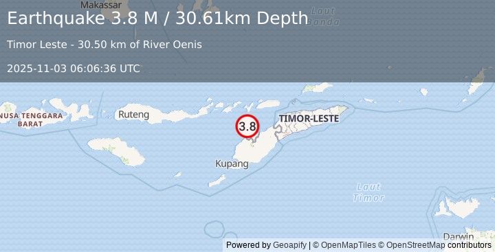 Earthquake Timor Region (3.8 M) (2025-11-03 06:06:36 UTC)