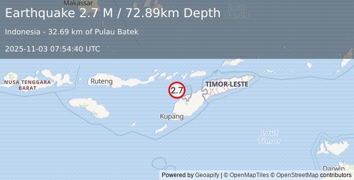 Earthquake Flores Region, Indonesia (3.2 M) (2025-11-03 07:54:42 UTC)