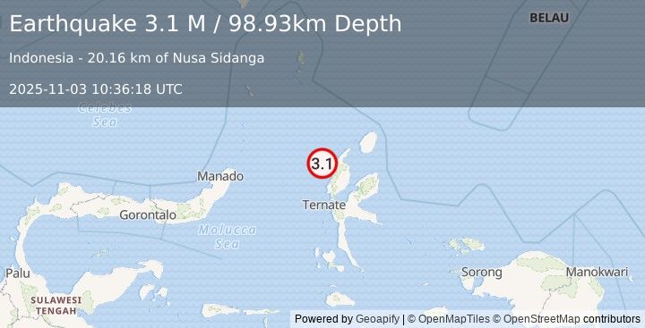 Earthquake Halmahera, Indonesia (3.1 M) (2025-11-03 10:36:18 UTC)