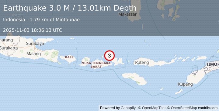 Earthquake Sumbawa Region, Indonesia (3.0 M) (2025-11-03 18:06:13 UTC)