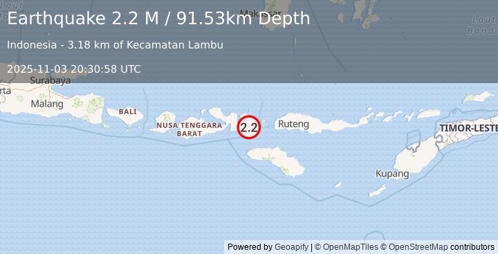Earthquake Flores Region, Indonesia (2.2 M) (2025-11-03 20:30:58 UTC)