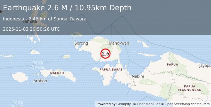 Earthquake West Papua Region, Indonesia (2.6 M) (2025-11-03 20:50:26 UTC)