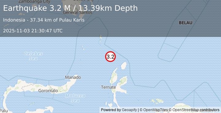 Earthquake Northern Molucca Sea (3.2 M) (2025-11-03 21:30:47 UTC)