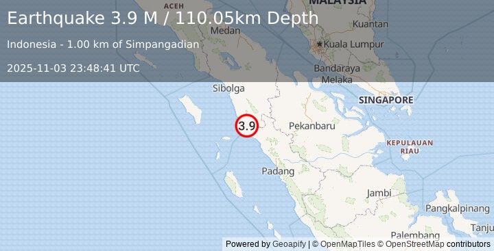 Earthquake Northern Sumatra, Indonesia (3.9 M) (2025-11-03 23:48:41 UTC)