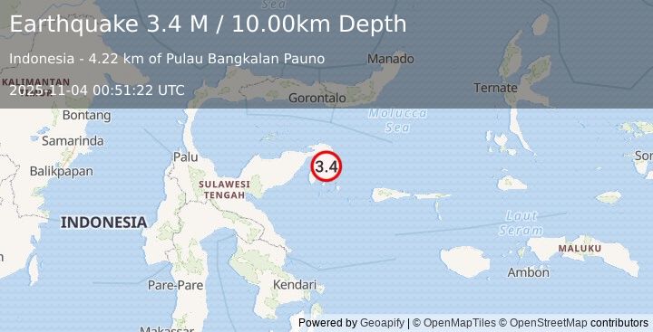 Earthquake Sulawesi, Indonesia (3.4 M) (2025-11-04 00:51:22 UTC)