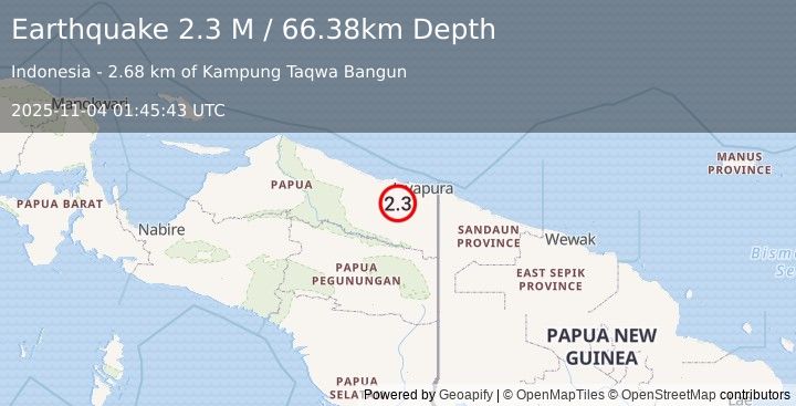 Earthquake Near North Coast of West Papua (2.3 M) (2025-11-04 01:45:43 UTC)