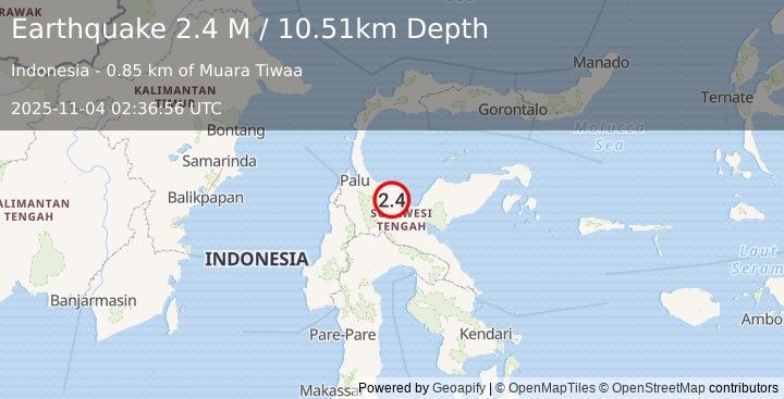 Earthquake Sulawesi, Indonesia (2.4 M) (2025-11-04 02:36:56 UTC)