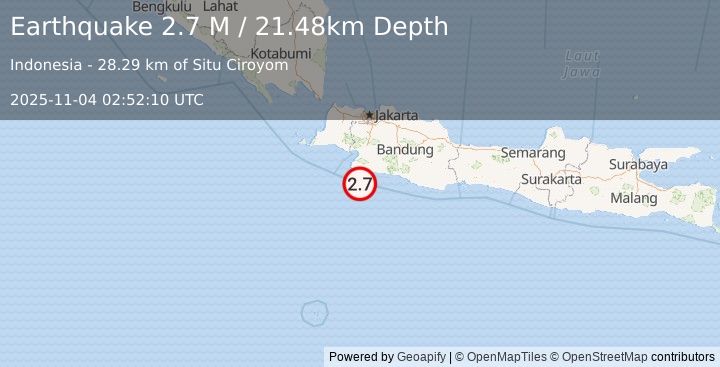 Earthquake Java, Indonesia (2.7 M) (2025-11-04 02:52:10 UTC)