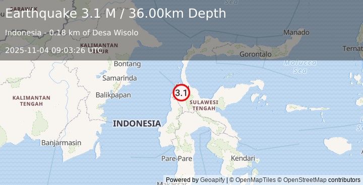 Earthquake Sulawesi, Indonesia (3.1 M) (2025-11-04 09:03:26 UTC)