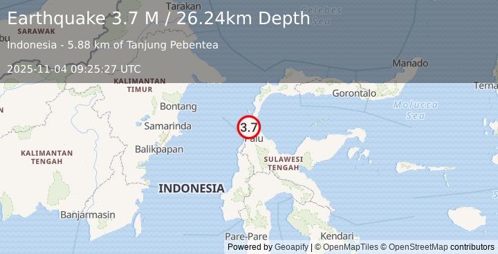 Earthquake Minahassa Peninsula, Sulawesi (3.7 M) (2025-11-04 09:25:27 UTC)