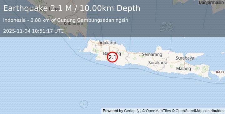Earthquake Java, Indonesia (2.1 M) (2025-11-04 10:51:17 UTC)
