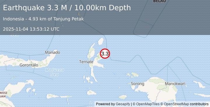 Earthquake Halmahera, Indonesia (3.3 M) (2025-11-04 13:53:12 UTC)