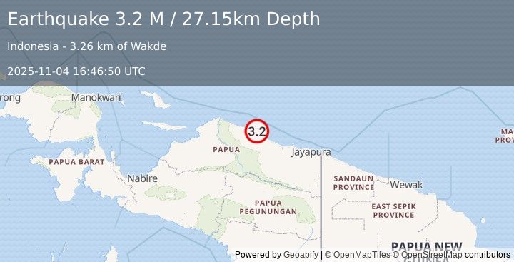 Earthquake Near North Coast of West Papua (3.2 M) (2025-11-04 16:46:50 UTC)