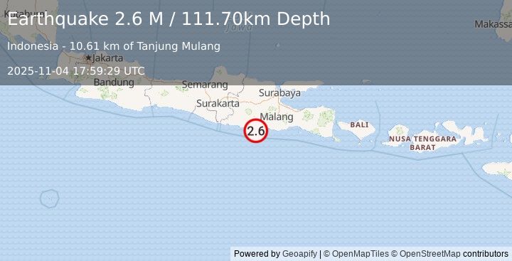 Earthquake Java, Indonesia (2.6 M) (2025-11-04 17:59:29 UTC)