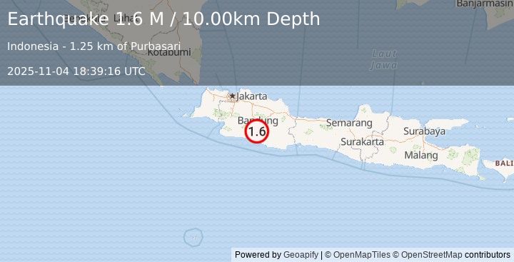 Earthquake Java, Indonesia (1.6 M) (2025-11-04 18:39:16 UTC)