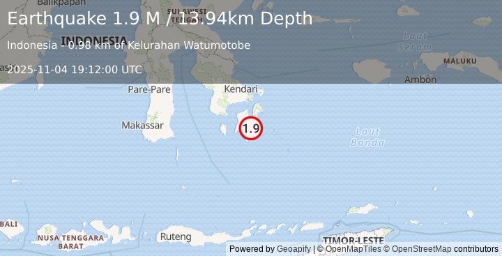 Earthquake Sulawesi, Indonesia (1.9 M) (2025-11-04 19:12:00 UTC)