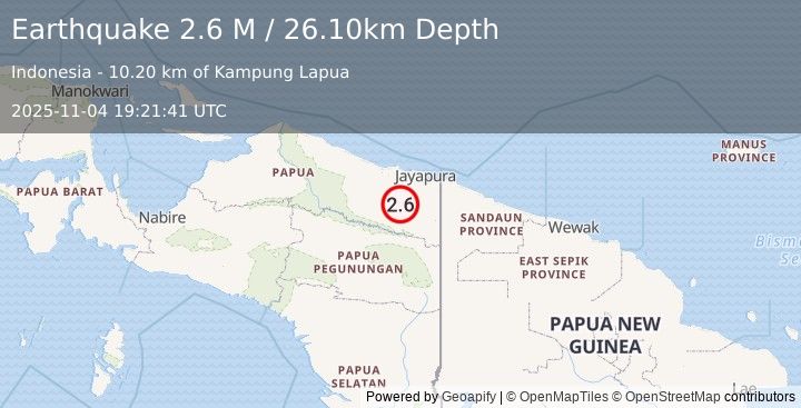 Earthquake West Papua, Indonesia (2.6 M) (2025-11-04 19:21:41 UTC)