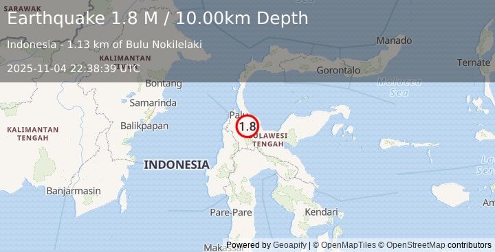 Earthquake Sulawesi, Indonesia (1.8 M) (2025-11-04 22:38:39 UTC)