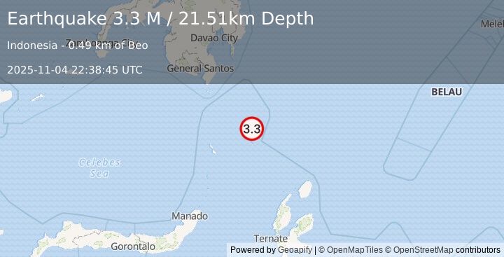 Earthquake Talaud Islands, Indonesia (3.3 M) (2025-11-04 22:38:45 UTC)