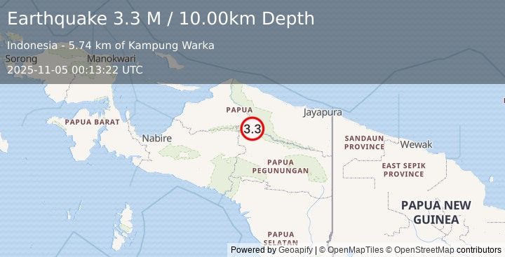 Earthquake West Papua, Indonesia (3.3 M) (2025-11-05 00:13:22 UTC)