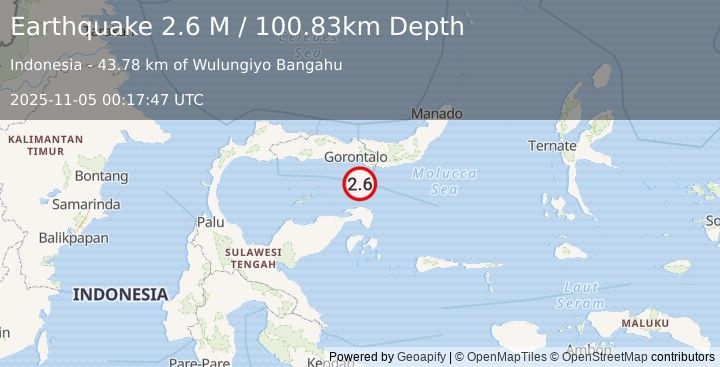 Earthquake Minahassa Peninsula, Sulawesi (2.6 M) (2025-11-05 00:17:47 UTC)