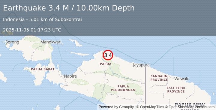 Earthquake Near North Coast of West Papua (3.4 M) (2025-11-05 01:17:23 UTC)