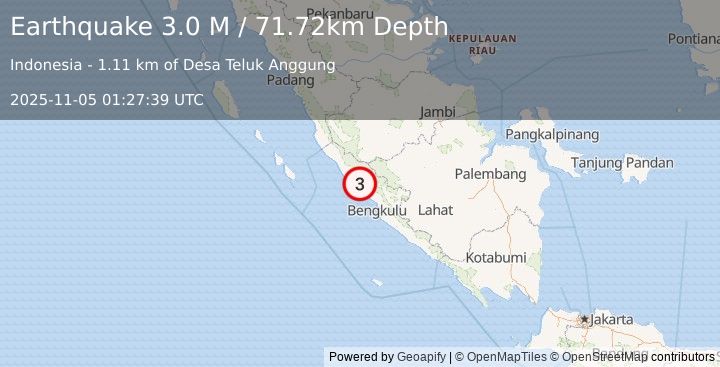 Earthquake Southern Sumatra, Indonesia (3.0 M) (2025-11-05 01:27:39 UTC)