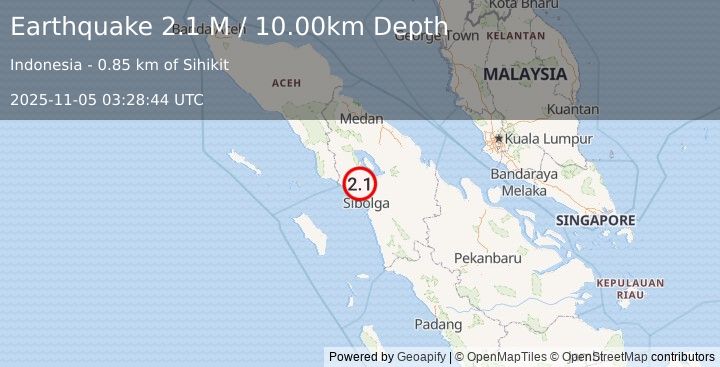 Earthquake Northern Sumatra, Indonesia (2.1 M) (2025-11-05 03:28:44 UTC)