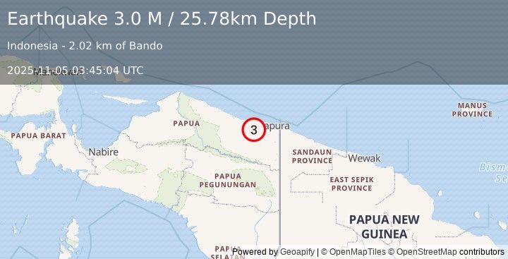 Earthquake Near North Coast of West Papua (3.0 M) (2025-11-05 03:45:04 UTC)