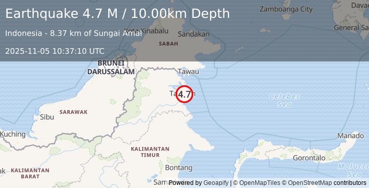 Earthquake Borneo (4.7 M) (2025-11-05 10:37:10 UTC)