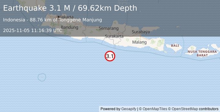 Earthquake Java, Indonesia (3.1 M) (2025-11-05 11:16:39 UTC)