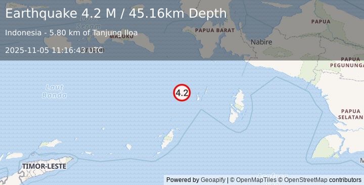 Earthquake Aru Islands Region, Indonesia (4.2 M) (2025-11-05 11:16:43 UTC)