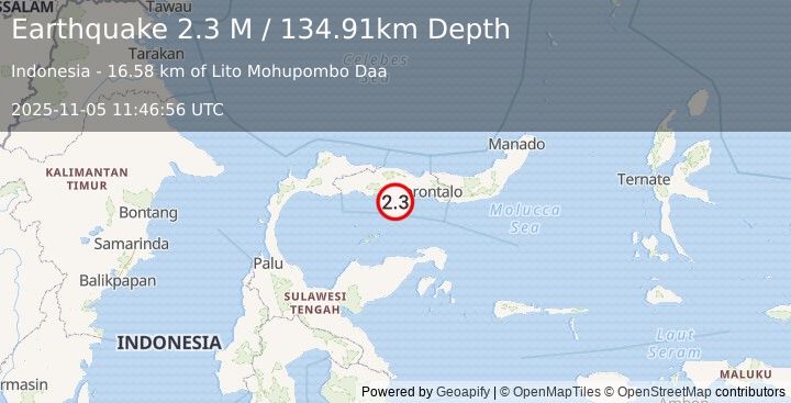 Earthquake Minahassa Peninsula, Sulawesi (2.3 M) (2025-11-05 11:46:56 UTC)