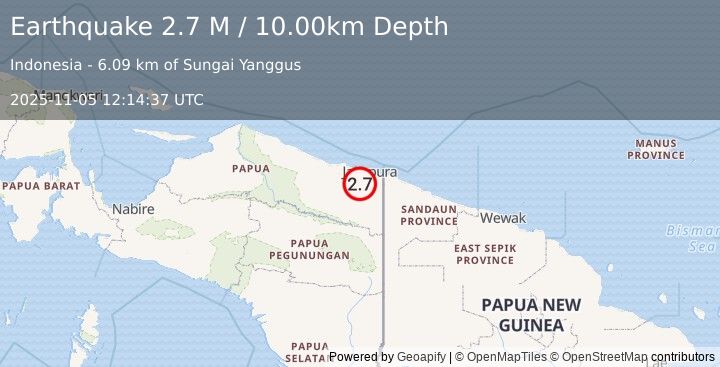 Earthquake Near North Coast of West Papua (2.7 M) (2025-11-05 12:14:37 UTC)