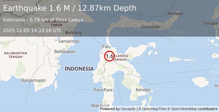 Earthquake Sulawesi, Indonesia (1.6 M) (2025-11-05 14:33:16 UTC)