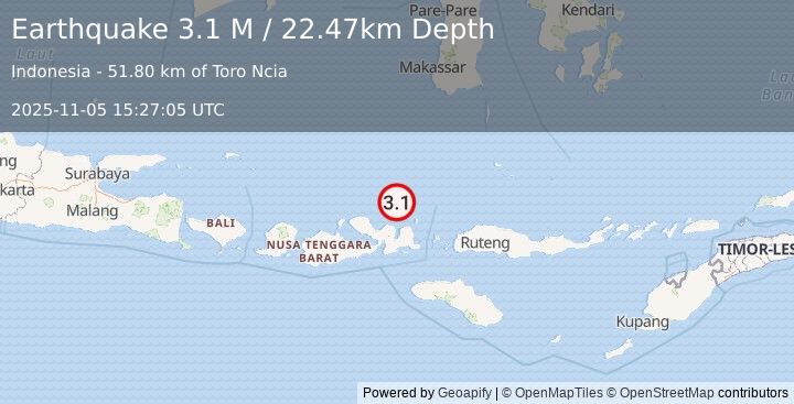 Earthquake Flores Sea (3.1 M) (2025-11-05 15:27:05 UTC)