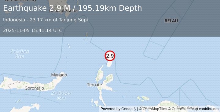 Earthquake Halmahera, Indonesia (2.9 M) (2025-11-05 15:41:14 UTC)