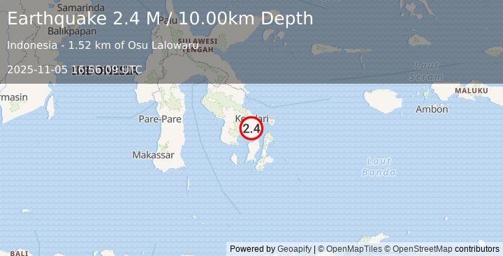 Earthquake Sulawesi, Indonesia (2.4 M) (2025-11-05 16:56:09 UTC)