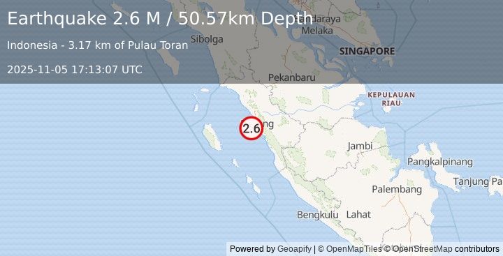 Earthquake Southern Sumatra, Indonesia (2.6 M) (2025-11-05 17:13:07 UTC)