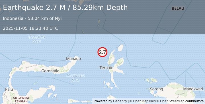 Earthquake Halmahera, Indonesia (2.7 M) (2025-11-05 18:23:40 UTC)