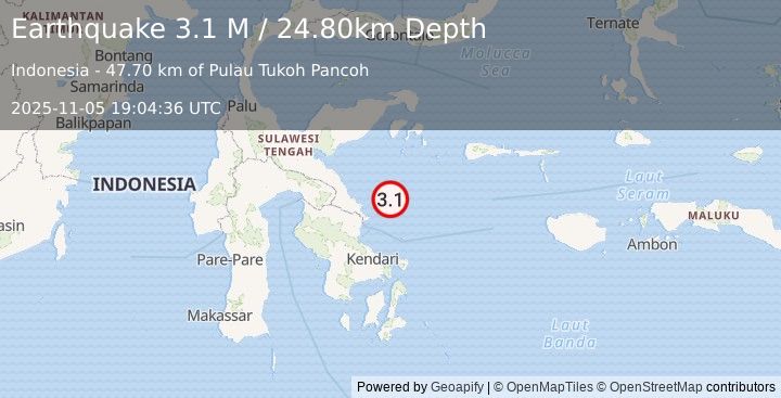 Earthquake Sulawesi, Indonesia (3.1 M) (2025-11-05 19:04:36 UTC)