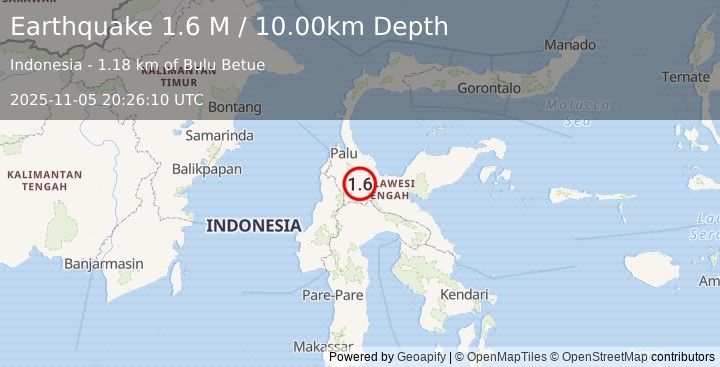 Earthquake Sulawesi, Indonesia (1.6 M) (2025-11-05 20:26:10 UTC)