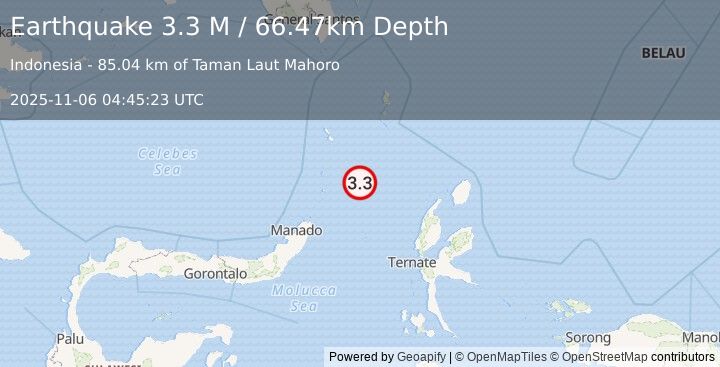 Earthquake Northern Molucca Sea (3.3 M) (2025-11-06 04:45:23 UTC)